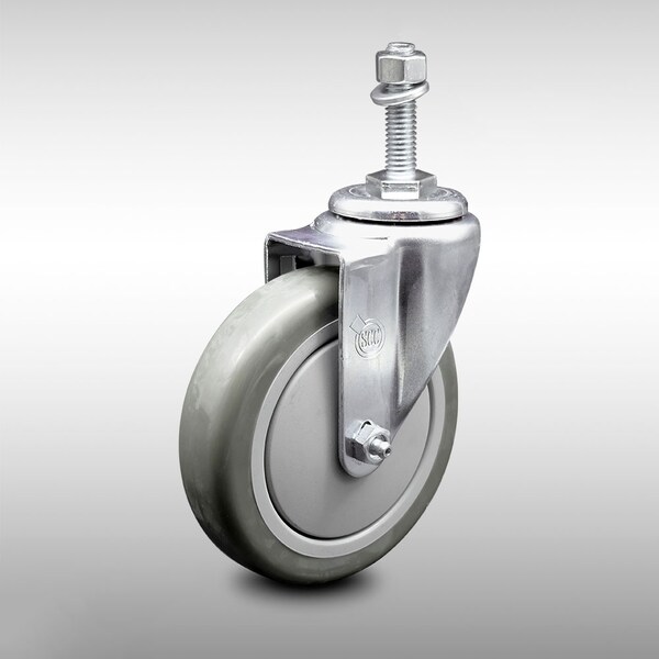 5 Inch SS Gray Polyurethane Wheel Swivel 10mm Threaded Stem Caster SCC